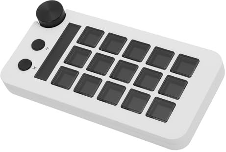 Stream Controller Keypad with Knob 15 Macro Keys, Customizable Layouts Dynamic Modes Unlimited Macros Tactile Feedback for Triggering Actions in Apps Software Such As OBS PC (White)