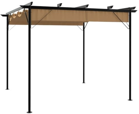 Pergola toit rétractable taupe 3x3m acier 180g/m²