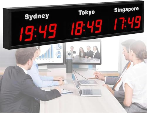 DMBBSAPBSH Orologio da Parete con Fusi Orari Mondiali, Orologio con fuso orario mondiale, orologio digitale multi-fuso orario con 3/4/5 città, formato 12/24 ore