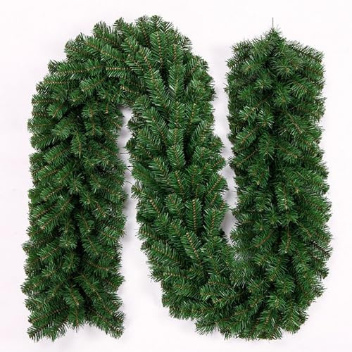 Hutato Weihnachtsgirlande mit LED-Lichtern, 2.7 m (9 FT) künstlicher Rattan Weihnachtskranz Haustür hängende Girlande für Kamine Treppen Zuhause dekorierte Weihnachtsdekoration Dekoration (Grün)