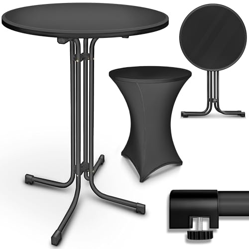 tillvex® Mesa alta plegable de 60 cm de diámetro con funda | Mesa de bistró lista para montar | Mesa plegable redonda – Mesa de fiesta resistente a la intemperie | Mesa de jardín para interior y