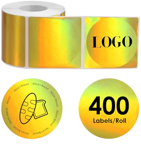 Thermo Etiketten Rund 50mm 400 Stück Selbstklebende Thermodrucker Etiketten Thermoetiketten Rund Wasserdicht Ölbeständig Kratzfest Runde Etikettendrucker für Logos Barcodes QR-Codes (Gold)