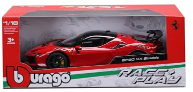 Bburago Race&Play Ferrari SF90 XX Stradale, Rosso Corsa - Supercar Modellauto 1:18 Die-Cast Originalgetreues Sammlerauto Spielzeugauto mit beweglichen Elementen ab 3+ (18-16020RD-1)