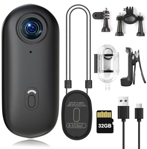 FHD 1080P Thumb Action Camera,POV Cameras Wearable Small Body Camera,Portable Vlogging Hands-Free POV Recording Sport Action Video Cam, Helmet Cam for Pet Walking,Cycling, Motorcycle(32GB,Black)