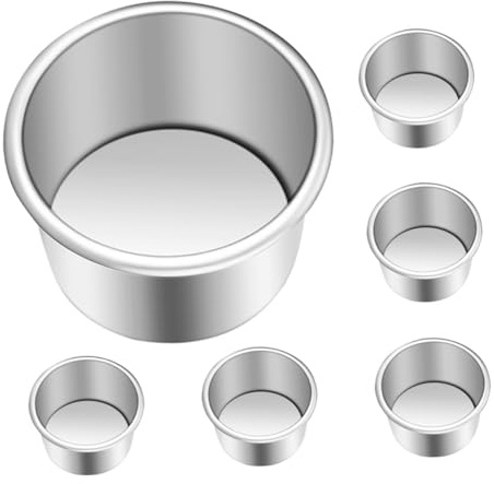 SHINEOFI 6 piezas Molde Redondo para Tartas de Aluminio con Fondo Desmontable Antiadherente y Fácil Desmolde para Pasteles Quiches y Postres Pequeños Casa y Cafeterías