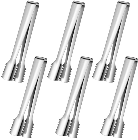 Homgaty Ice Tongs - Set of 6 Stainless Steel Mini Tongs for Kitchen, Bar & Serving, Wide Jaw Small Tong for Food, Ice Cubes, Sugar & Sweets, 16.5cm Tong Kitchen Utensils (6.5 in)
