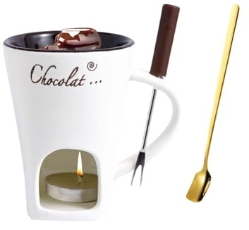 Kaxenig Schokoladenfondue Tasse, Keramik Schokofondue Tasse Mit Gabel Und Löffel, Für Fondue, Desserts, Butter, Karamell, Knabbereien, Süßigkeiten