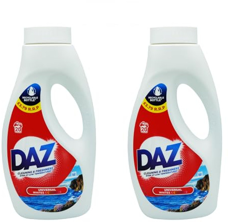 Daz Universal Laundry Detergent, Whites and Colours, Low Temperature Cleaning, Recyclable Bottle, 660ml, Pack of 2