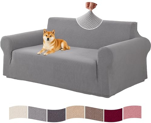 VKZ Sofabezug Stretch für 2-Sitzer Sofa, Elastischer Sofa Überzug Waschbar rutschfest, Couchbezug mit Armlehnen,Hellgrau