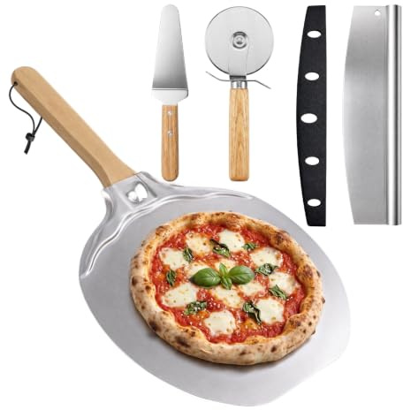 Solyxis Juego de Pala para Pizza, Pala Plegable de Aluminio, 30,5 x 31,2 cm | Accesorios para Pizza con Cortador de Pizza de Acero Inoxidable, Espátula Triangular y Cortador de Pizza, para Hogar