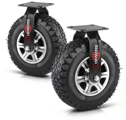 Schwenkbare Bockrolle Ø 250 x 90 mm, 2er Set | Luftbereiftes Schwerlastrad, Ruhiger Luftreifen, Aluminium-Leichtmetallrad, für Wagen, Karren, Tragfähigkeit pro Rad: 170 kg