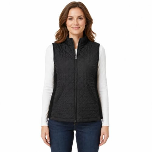 Bienzoe Femmes Slim Casual Matelassé sans Manches Gilet Léger Taille XL Noir