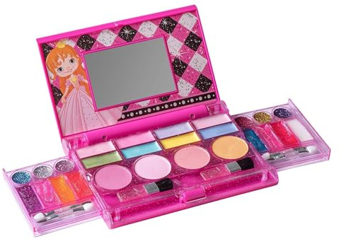 Playkidiz Cofre de maquillaje Mis primeros hijos de princesa - Juego de maquillaje para niñas - Paleta de maquillaje lavable con espejo - Perfecto Para Maquillaje Niñas