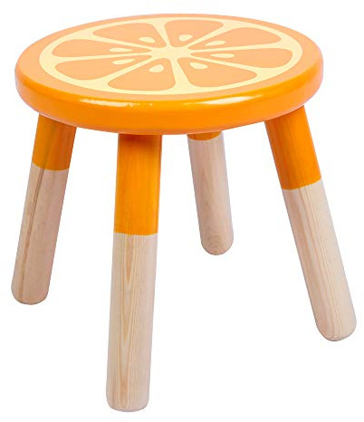 RUYU 9 Inch Kids Solid Hard Wood Fruit Chair, Crafted Hand-Painted Wood with Assembled Four-Legged Sitting Stool, Bedroom, Playroom, Orange Furniture Stool for Toddler, Children, Boys, Girls(Orange)