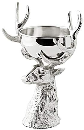EDZARD Schale Richard (H 33 cm), in Silber-Optik, Hirschkopf Servierschale | Dekoschale, Obstschale, Servierschüssel, Schüsselschale rund für Deko & Speisen, Partner Geschenke für beide