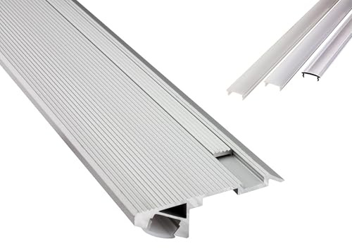 B-Ware T-STA 30° LED Alu Treppenprofil Treppenwinkel Profil silber 2m klar | Für beleuchtete Treppen- und Stufenkanten mit geschütztem LED-Streifen und sauberer Lichtführung, Abdeckung klar