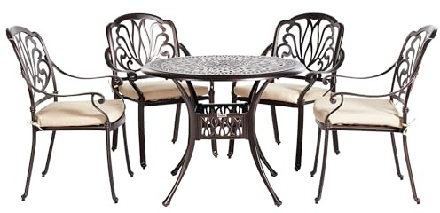 Beliani Gartenset 1 Tisch 4 Stühle aus Aluminium in Dunkelbraun Ancona