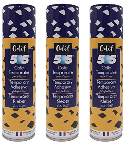 Odif – Pegamento temporal para tejido 505 en aerosol, ideal para patchwork, bordado y costura, sin ácido, ECO PASSPORT OEKO-TEX certificado – Fabricado en Francia, 250 ml x 3