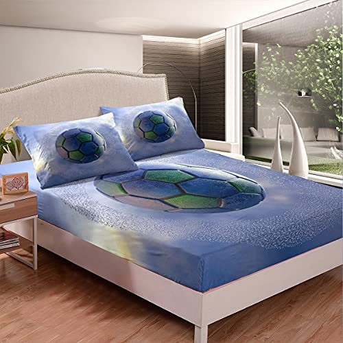 Juego de sábanas de fútbol 3D para niños y niñas pelota de fútbol ultra suave cama púrpura tamaño individual 2 unids