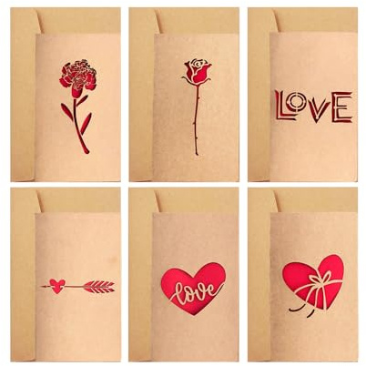 CZAKOMIX 12 Stück Vintage-Kraftpapier Karte Zum Valentinstag ，Karten-Set mit Umschlag, Liebe Grußkarte zum Jahrestag, Valentinstag, Hochzeitstag & Freundschaft