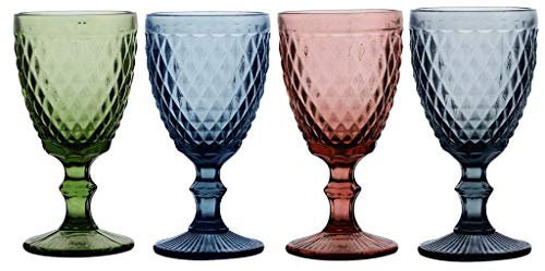Dibor Set of 4 Embossed Multicoloured Dishwasher Safe Wine Glass Goblets Alfresco Dining Glassware - 270ml