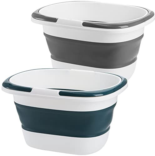 Coloch 2 Pack 16L Collapsible Plastic Bucket, Foldable Mop Buckets Laundry Basket with Handle, Portable Water Pail Space-saving Bucket for House Cleaning, Car Washing, Fishing, Camping