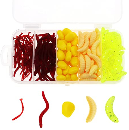 Create idea 250pcs Fishing Lures Soft Plastic Earthworm Corn and Maggot Shape Fishing Lures Soft Bait Shad Fishing Lures Artificial Lifelike Maggot for Freshwater Saltwater