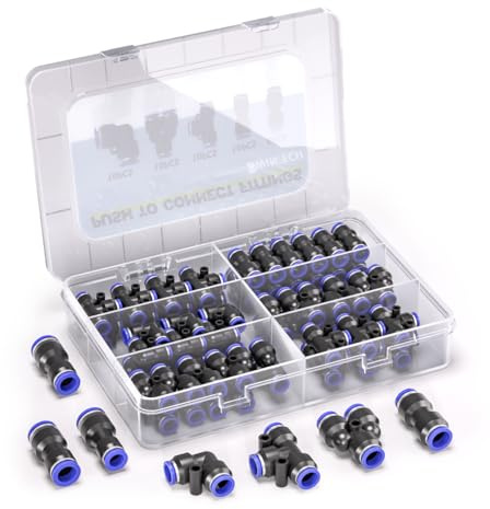 Bwintech Kit de montaje de tubo de aire de conexión rápida neumática de 6 mm, 46 piezas (conector recto de 6 mm, codo, T, divisor y conector reductor de 4-6, 4-8, 6-8 mm)