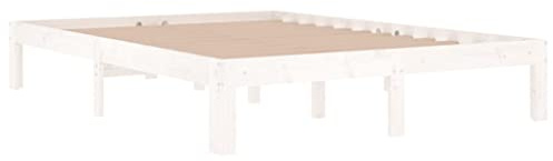 vidaXL Sängram vit massivt trä 135x190 cm, träsängram, sängram i trä, sovrumsmöbler, träsängramar, sängramar i trä, säng, sängar, träsäng, träsängar