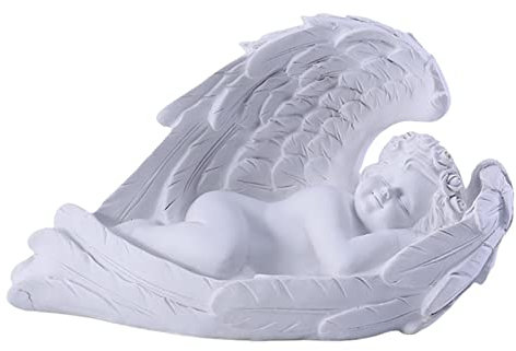 Engel Skulptur Grabdeko - Engel Figur Deko Harz Engel Liegend Mit Flügel, Wetterfest Harz Engel Für Rasendekorationen, Klein Garten Resin Sitzend Schlafend Engel Statue Skulptur Ornament