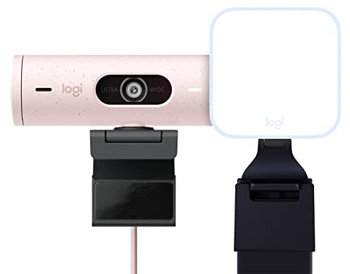 Logitech Litra Glow Premium LED Streaming-Licht mit TrueSoft + Brio 500 Full-HD-Webcam mit Auto-Lichtkorrektur, Auto-Framing, für Microsoft Teams, Google Meet, Zoom - PC/MAC - Rosa