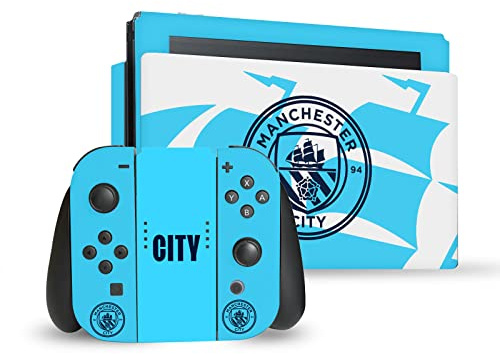 Head Case Designs Offizielle Manchester City Man City FC Badge Schiff Logo Kunst Vinyl Haut Gaming Aufkleber Abziehbild kompatibel mit Nintendo Switch Console & Dock & Joy-Con Controller Bundle