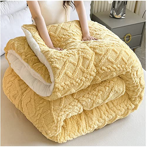 FFFF & OLFEH Winterdecke, Dicker Kaschmirstoff Winterdecke, superweicher Flanell + Kaschmirstoff, dickere und wärmere Geschenksteppdecke (Yellow,150×200CM-4kg)