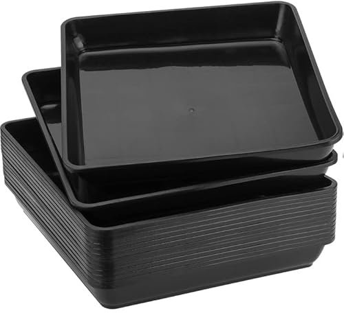 JOIKIT Lot de 15 soucoupes carrées en plastique de 27,9 x 27,9 cm, pour pots de fleurs d'intérieur et d'extérieur, 3,8 cm de profondeur, noir