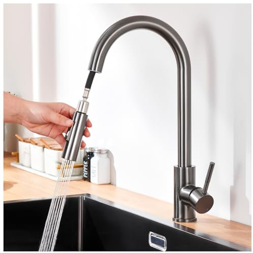 Lonheo Rubinetto Cucina con Doccetta Estraibile, Miscelatore Cucina con Doccetta In Acciaio Inox, 2 Modalità, Girevole a 360°, Disponibile Freddo e Caldo