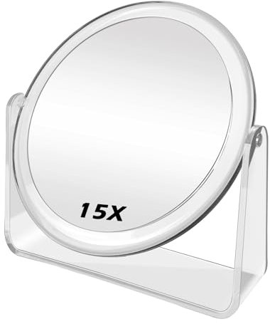 FANCYSEEU Kosmetikspiegel Doppelseitiger Makeup Spiegel mit 1X/15X Vergrößerung, 360° Schwenkbar Tischspiegel, High Definition Schminkspiegel für Schminken Makeup und Gesichtspflege