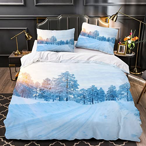 OENISE Housse de Couette 240x260 Adulte Forêt 3D Parure de Lit 2 Personnes en Respirante Microfibre Hiver Linge de Lit 3 Pièces avec Fermeture Éclai et 2 Taie d'oreiller 50x75