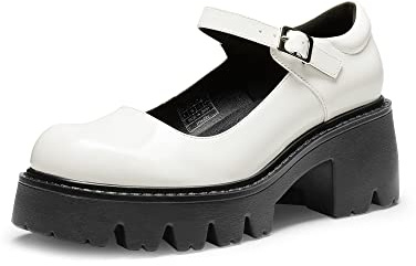 DREAM PAIRS Women's Mary Janes Shoes Platform Dress Low Heel Chunky Pumps Round Toe Ankle Strap Pumps Shoes Oxfords Esther,Size 8,White,SDPU2346