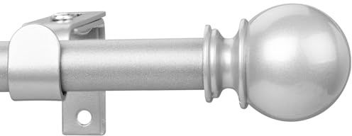 Extendable Curtain Poles 70 to 270 cm, 1.6 cm Silver Curtain Pole with Round Finials and Adjustable Brackets Fittings Set for Living Room & Outdoor