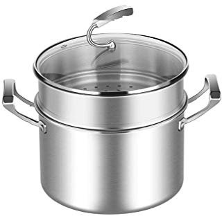 OQHAIR Stainless Steel Double Boiler Pot Induction Security, MultiLevel Pot and Glass Cover (Size : 26cm) (28cm)