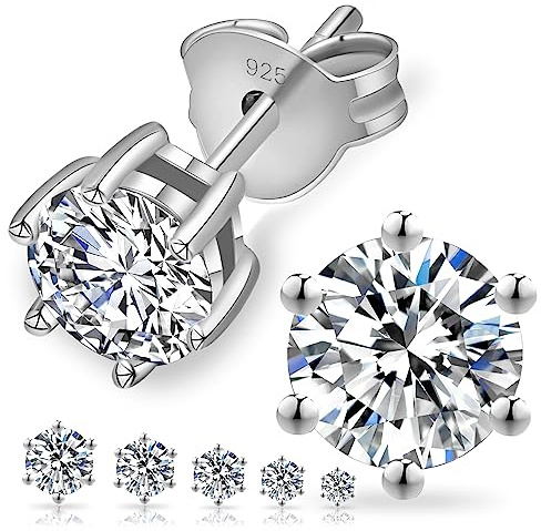 KRKC&CO Moissanite Ohrringe 925 Silber, 0,6 Karat echter runde Moissanit Diamant, VVS1 Reinheit D Farbe, Weißgold vergoldet allergiefrei, 6-Steg-Krappenfassung, Geschenk für Damen Frauen, 4mm