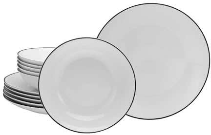Creatable Tafelservice - Porzellan - für 6 Personen - Weiß mit schwarzem Rand