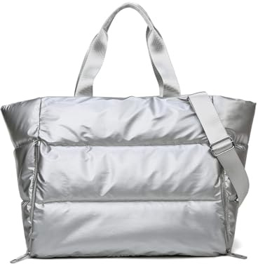 Balakaka Puffer Reisetasche 35L, 3 in 1 Handtasche Damen mit Nasse und Trockener Tasche, Groß Kapazität Wasserdicht Tasche Damen Shopper für Fitness Reisen Yoga, Silber