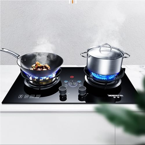THEGA Gas Cooker - Tempered Glass Stove Cooktop, Portable Dual Burner, Gas Stove With Push-type Child Lock Design, Gas Stove With Timer Function, Desktop And Flush Mount (Size : LPG)