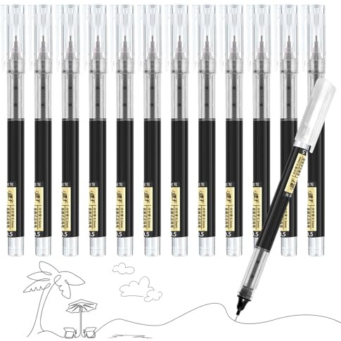 VducK Gel Pens, 12 Pcs Black Ink, 0.5mm Quick-Drying Liquid Ink Rollerball for Journaling, Writing, Office School Stationary Supplies