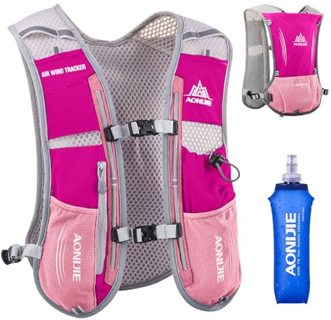 TRIWONDER 5L Ultraleichter Trinkrucksack, Trail Run Rucksack Trinkweste, Hydration Pack Fahrradrucksack für Marathon, Laufen, Camping, Wandern (Rose Rot - mit 500ml Trinkflasche, Einheitsgröße)