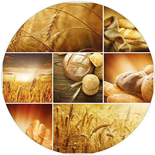 Wallario Glasbild rund Getreide und Brotsorten aus Weizen - Rund, 50 cm Durchmesser Wandbild Glas in Premium-Qualität: Brillante Farben, freischwebende Optik