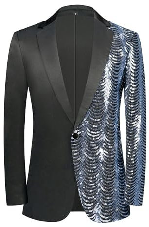 Capodanno Riunione di Fine Anno Festa di Famiglia Degli Uomini Oversize Casual Danza Paillettes Vestito di Modo Giacca Tuta di Lana, Argento, XXXL