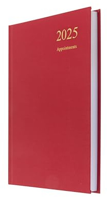 Collins Essential E-ESSA51A.15-25 umweltfreundlicher Terminplaner für 2025, A5, Tagesansicht, Business-Planer mit Ledernarbung, Hardcover-Einband und Recyclingpapier, Rot