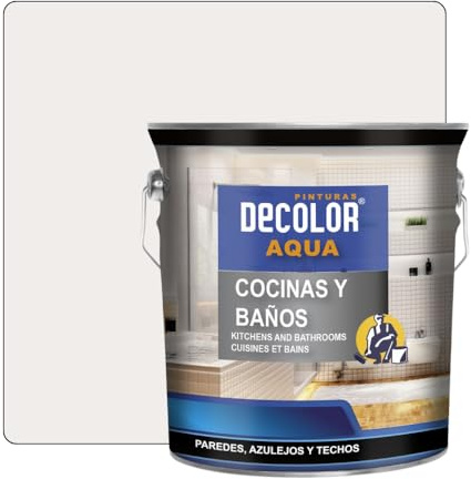 PINTURAS DECOLOR - Cocinas y Baños. Pintura Satinada al Agua para Azulejos, Paredes y Techos.(BLANCO HUESO) 2,5 LT